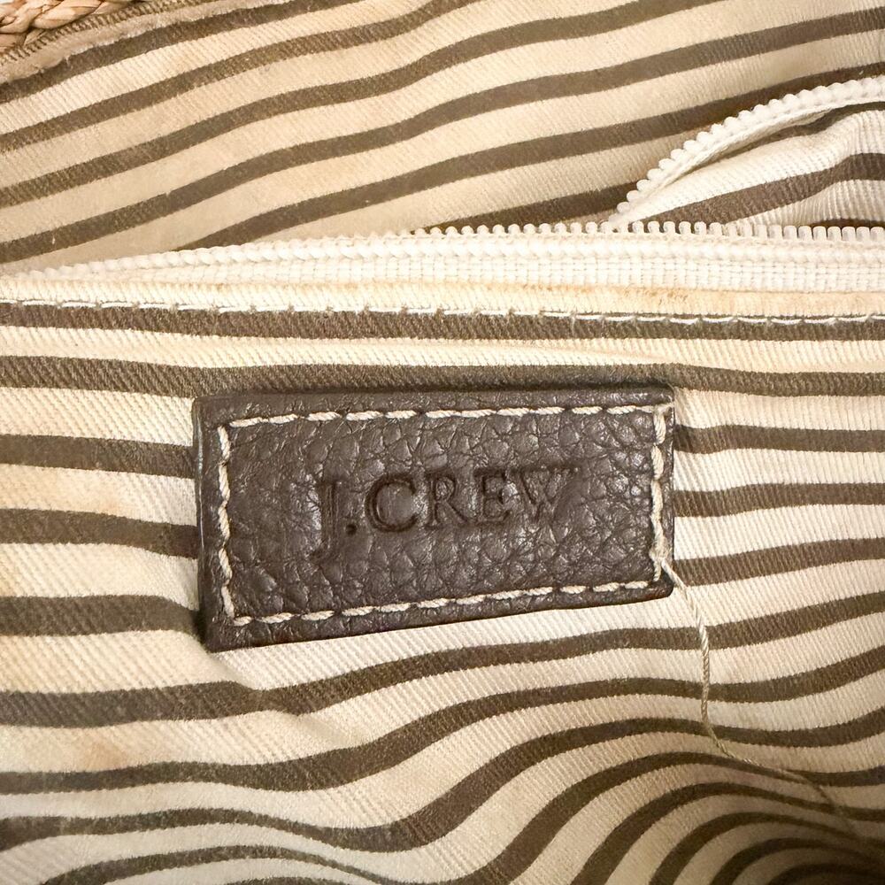 J.Crew Woven Straw Tote Bag Brown Leather Handles Large Beach Market Basket - Picture 13 of 13